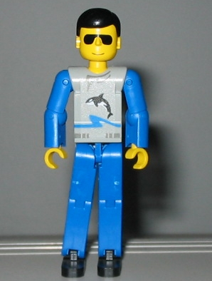 Technic Figure Blue Legs, Light Gray Top with Orca Pattern, Blue Arms