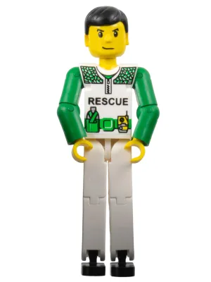 Technic Figure White Legs, White Torso with Black 'RESCUE' and Green Belt, Green Arms - Without Sticker (4119049)