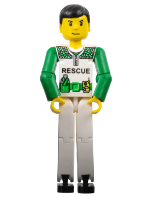 Technic Figure White Legs, White Torso with Black 'RESCUE' and Green Belt, Green Arms - Without Sticker (4119049)
