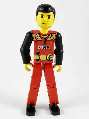 Technic Figure Red Legs, Red Top with Black 'FIRE', Black Arms (Fireman) - Without Sticker (4119035)