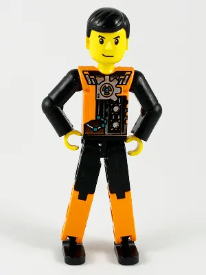 Technic Figure Orange/Black Legs, Orange Torso with Silver Pattern, Black Arms, Black Hair (4140412)