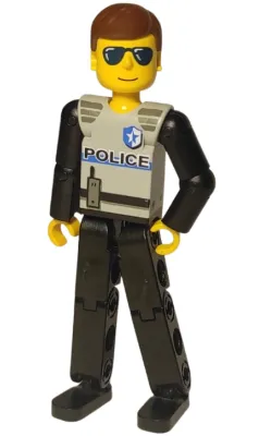 Technic Figure Black Legs, Light Gray Top with Police Pattern, Black Arms