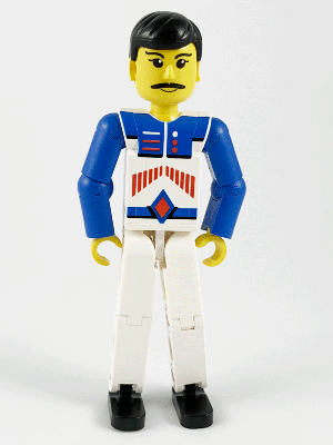 Technic Figure White Legs, White Top with Red Arrow-Type Stripes Pattern, Blue Arms (4105223)