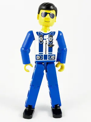 Technic Figure Blue Legs, White Top with Zipper and Blue Shoulder Harness Pattern, Blue Arms (4106382)