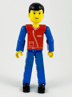 Technic Figure Blue Legs, Red Top with Zipper, Blue Arms, Black Hair