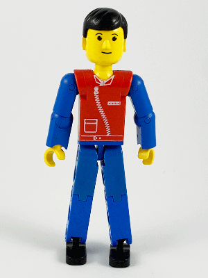 Technic Figure Blue Legs, Red Top with Zipper, Blue Arms, Black Hair