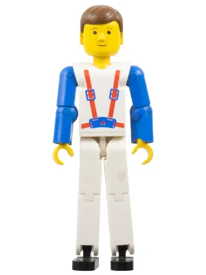 Technic Figure White Legs, White Torso with Red Harness, Blue Arms
