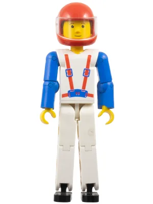 Technic Figure White Legs, White Torso with Red Harness, Blue Arms, Red Helmet, Trans-Clear Visor