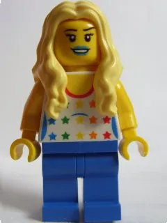 LEGO Brand Store Female, Shirt with Rainbow Stars, Long Wavy Hair (no specific back printing) {Glasgow}