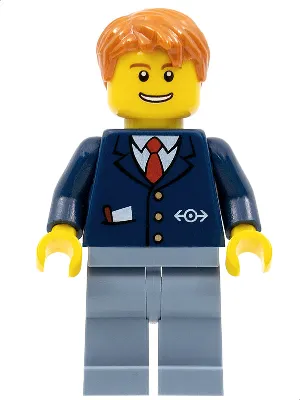 Train Conductor - Male, Dark Blue Suit with Train Logo, Sand Blue Legs, Dark Orange Hair