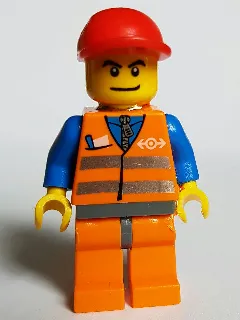 Orange Vest with Safety Stripes - Orange Legs and Dark Bluish Gray Hips, Red Short Bill Cap - Glued