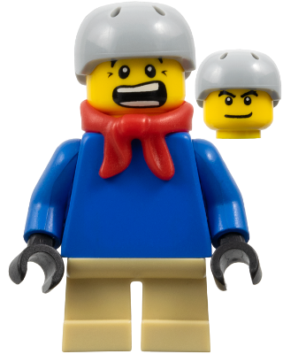 Plain Blue Torso with Blue Arms, Tan Short Legs, Light Bluish Gray Helmet, Bandana