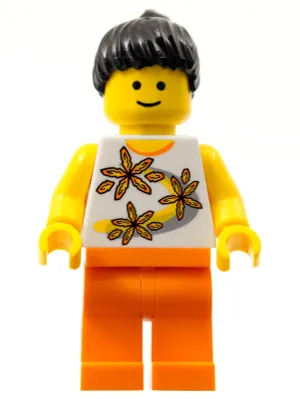 Yellow Flowers - Black Ponytail Hair, Orange Legs
