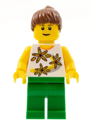 Yellow Flowers - Reddish Brown Ponytail Hair, Green Legs
