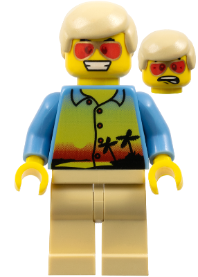 Sunset and Palm Trees - Tan Legs, Red Glasses, Tan Male Hair