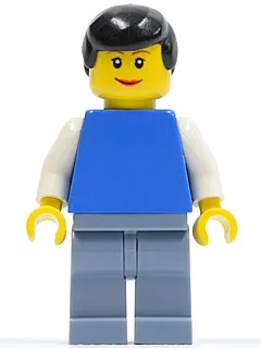 Plain Blue Torso with White Arms, Sand Blue Legs, Black Male Hair, Lipstick
