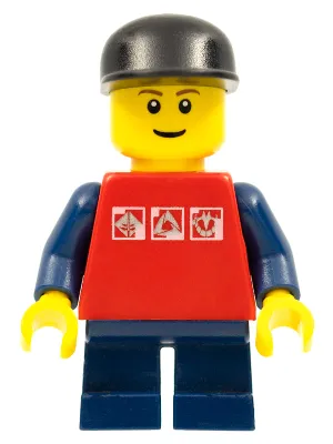 Red Shirt with 3 Silver Logos, Dark Blue Arms, Dark Blue Short Legs, Black Cap