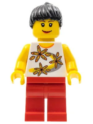 Yellow Flowers - Black Ponytail Hair, Red Legs, Lipstick