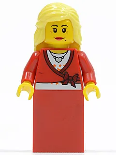 Sweater Cropped with Bow, Heart Necklace, Red Skirt, Bright Light Yellow Female Hair Mid-Length