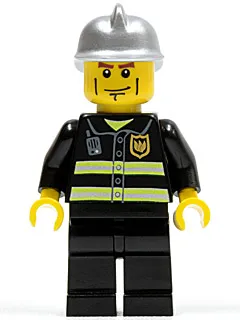 Fire - Reflective Stripes, Black Legs, Silver Fire Helmet, Cheek Lines, Yellow Hands