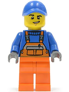 Overalls with Safety Stripe Orange, Orange Legs, Blue Cap with Hole, Lopsided Grin