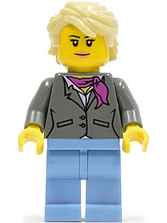 Dark Bluish Gray Jacket with Magenta Scarf, Medium Blue Legs, Tan Hair (Grandma)