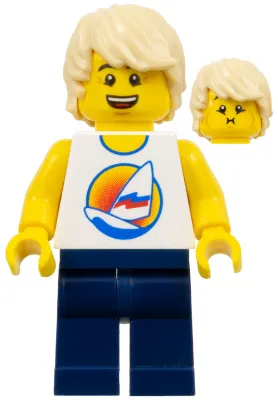 Surfboard on Ocean - Dark Blue Legs, Tan Tousled Hair