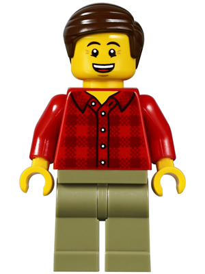 Dad, Red Plaid Flannel Shirt, Olive Green Legs, Dark Brown Smooth Hair