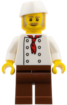 Chef, Moustache, Dark Tan and Gray Sideburns, Stubble, No Wrinkles Front or Back