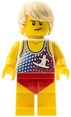 Ludo Yellow - Male, Tank Top with Surfer Silhouette, Yellow Legs with Red Swimsuit, Tan Tousled Hair