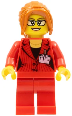 Ludo Red - Female, Red Suit Jacket with Press Pass, Red Legs, Dark Orange Ponytail, Glasses