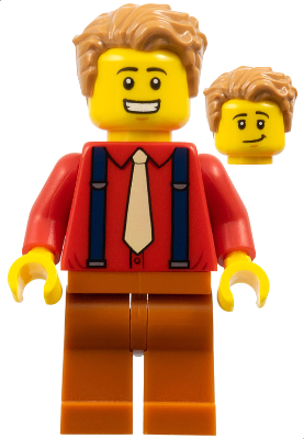 Male, Medium Nougat Hair, Red Shirt, Tan Tie, Dark Blue Suspenders, Dark Orange Legs