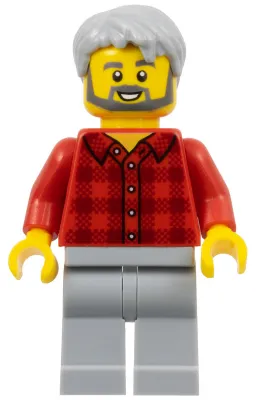 Male, Red Plaid Flannel Shirt, Light Bluish Gray Legs, Light Bluish Gray Hair, Dark Bluish Gray Beard