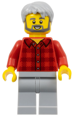Male, Red Plaid Flannel Shirt, Light Bluish Gray Legs, Light Bluish Gray Hair, Dark Bluish Gray Beard