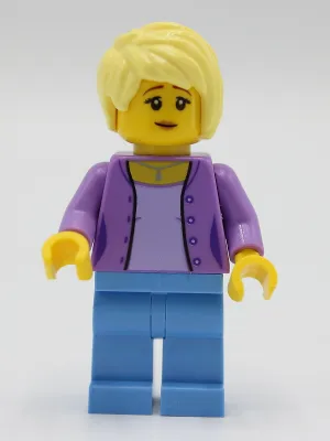 Female with Medium Lavender Jacket, Medium Blue Legs, Bright Light Yellow Hair