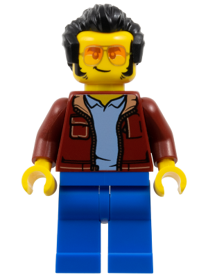 Man, Dark Red Jacket with Bright Light Blue Shirt, Blue Legs, Black Widow's Peak Hair