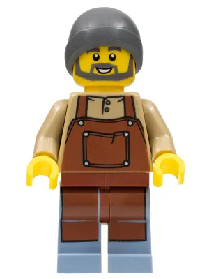 Barista - Male, Reddish Brown Apron, Dark Bluish Gray Beanie