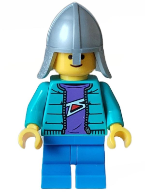 Child, Dark Turquoise Jacket, Dark Purple Shirt, Blue Medium Legs, Flat Silver Helmet