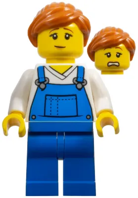 Mover - Female, Blue Overalls over V-Neck Shirt, Blue Legs, Dark Orange Ponytail