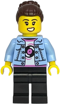 Shopping Street Mum - Bright Light Blue Denim Jacket, Black Legs, Dark Brown Hair