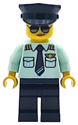 Airplane Pilot - Female, Light Aqua Uniform Shirt with Tie, Dark Blue Legs and Hat, Sunglasses