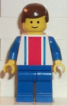 Vertical Lines Red & Blue - Blue Arms - Blue Legs, Brown Male Hair
