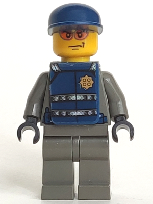 Police - Security Guard, Dark Gray Legs, Dark Blue Cap, Dark Blue Vest with Security and Badge Pattern (Stickers)