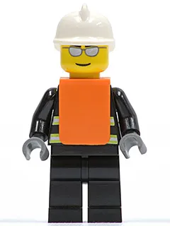 Fire - Reflective Stripes, Black Legs, White Fire Helmet, Silver Sunglasses, Orange Vest