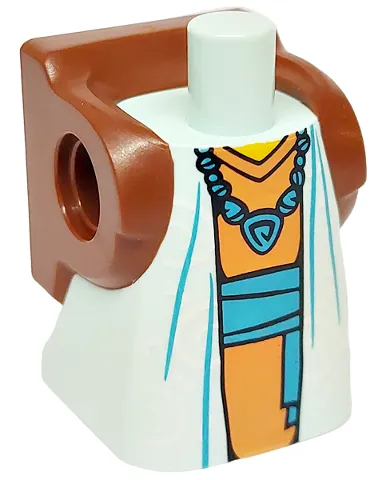 Body Short Dress with Arm Pin Holes with Molded Reddish Brown Backpack and Printed White Spirals, Orange Shirt, Yellow Neck, Dark Azure Sash Belt, and Necklace Pattern