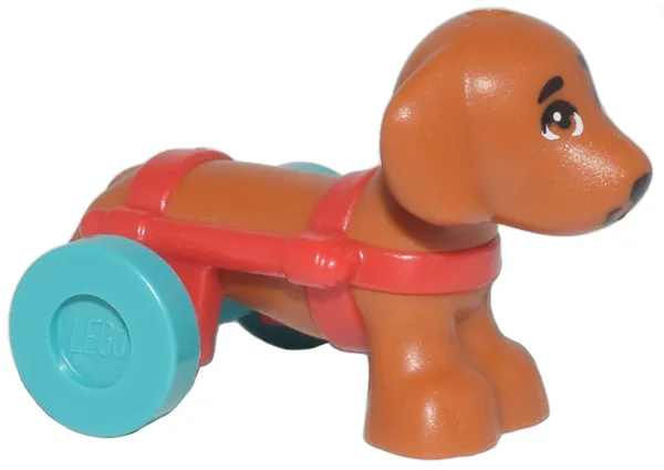Dog, Friends Style, Dachshund with Red Wheelchair Harness with Dark Turquoise Wheels (Pickle)