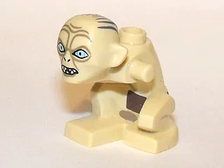 Body / Head Gollum, Right Knee Forward with Dark Brown Loincloth, Dark Tan Wrinkles, Dark Bluish Gray Hair, Open Mouth and Narrow Eyes Pattern