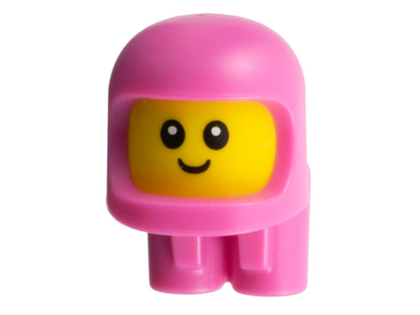 Minifigure, Head, Modified Baby / Toddler with Molded Dark Pink Space Helmet and Air Tanks and Printed Black Grin and Eyes with White Glints Pattern