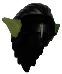 Minifigure, Hair Long and Combed Back with Olive Green Pointed Ears Pattern