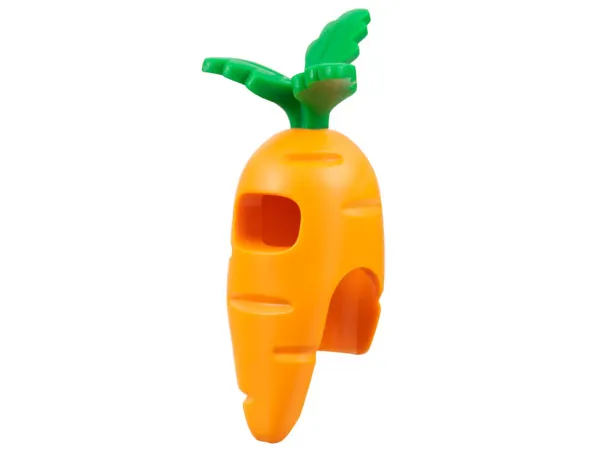Minifigure, Headgear Head Cover, Costume Carrot with Molded Green Leaves Pattern